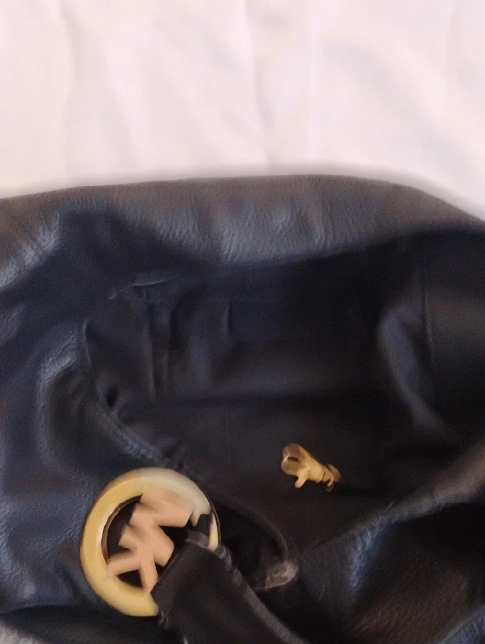 Michael Kors Black Leather Shoulder Hobo with Gold MK Charm